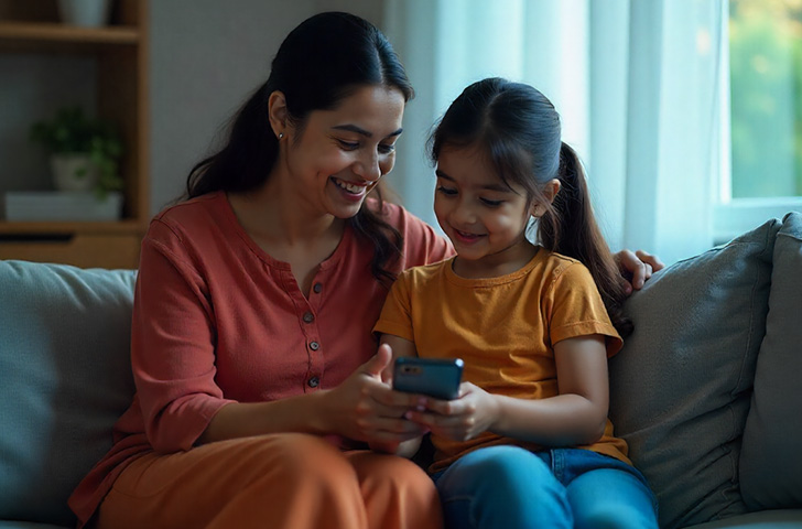 mother helping child online